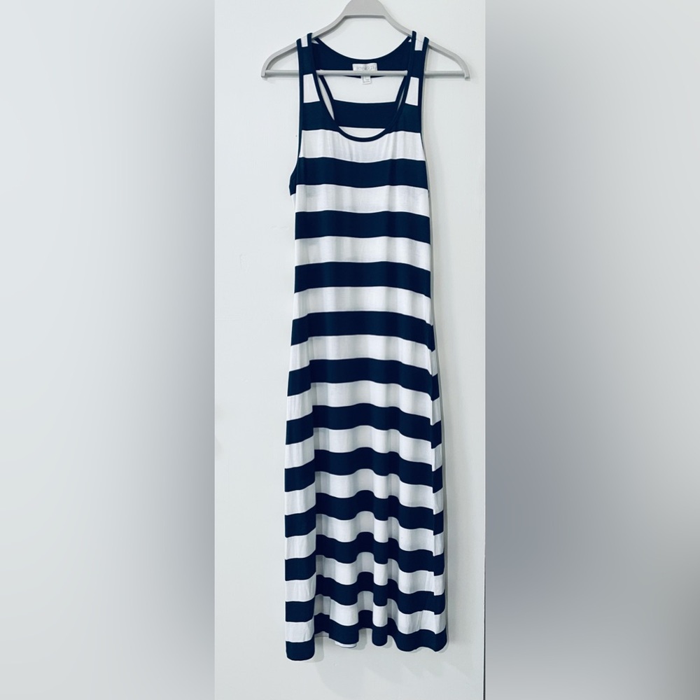 Forever 21, Sleeveless Scoop Neck Blue & White Striped Maxi Racerback Dress